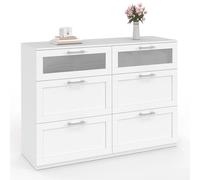 IDMarket – Commode VITO – 6 tiroirs – 110 cm – Bois blanc et effet givré