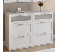 Commode 6 Tiroirs Vito 110 Cm Bois Blanc Et Effet Givré Blanc