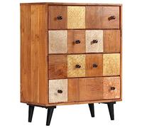 Commode 60 x 30 x 75 cm en bois massif d'acacia, couleur miel, avec 4 tiroirs, applications métalliques, armoire d'appoint vintage pour salon, couloir, chambre à coucher, meuble de rangement