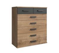Commode 7 Tiroirs Décor Chêne Et Graphite - L91 Cm Marron