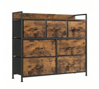 Commode 7 Tiroirs En Tissu, Meuble De Rangement, Style Industriel, Marron Rustique, Noir Marron