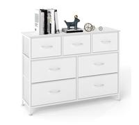 Commode, 7 Tiroirs en Tissu Non-tissé, pour Chambre, Blanc