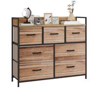 Commode 7 Tiroirs Non Tissés Pliables - Structure Acier Noir - Plateau Mdf - Aspect Bois Noir