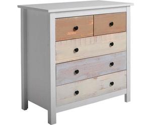 Commode 79x40x80cm Betty Colorée avec 5 tiroirs en Blanc et tiroirs multicouleurs,VS VENTA-STOCK