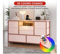 Commode 8 Tiroirs avec Prises & LED RGB pour TV 55"" Meuble TV/Buffet d'Entrée 120cm Rose Industriel