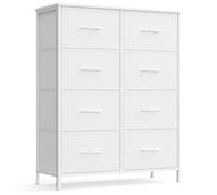 Commode - 8 Tiroirs - Blanc Nuage et Blanc Neige - Acier - MDF - Tissu non-tissé