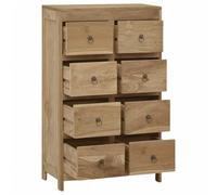 Commode 8 tiroirs en bois massif de teck 55 x 30 x 90 cm | Poignées en laiton, plateau robuste, fixation murale incluse, style vintage