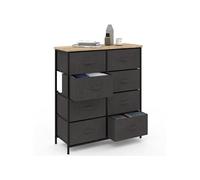 IDMarket – Commode Alta 8 tiroirs 80 cm – Tissu gris anthracite, plateau effet bois design industriel