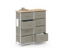 Commode 8 tiroirs en tissu ALTA 80 cm gris clair et plateau effet bois design industriel Gris