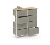 IDMarket - Commode 8 tiroirs en Tissu Alta 80 cm Gris Clair et Plateau Effet Bois Design Industriel