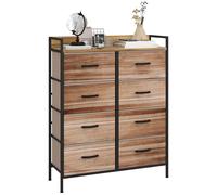 Commode 8 Tiroirs Et Étagère - Dim. 79l X 29l X 101h Cm - Châssis Piètement Métal Noir Tiroirs Non Tissés Façades Aspect Bois Noir