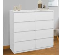 Commode 8 Tiroirs Tomi 110 Cm Bois Blanc Blanc