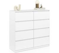Commode 8 Tiroirs Tomi 110 Cm Bois Blanc Blanc