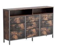 Commode 9 Tiroirs en tissu avec Compartiment Ouvert, Meuble de Rangement Cadre Métallique, 140 x 30 x 87 cm