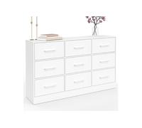 IDMarket – Commode UPPAH 9 tiroirs en tissu 113 cm Meuble de rangement bois blanc