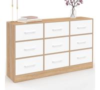 Commode 9 Tiroirs En Tissu Uppah 113 Cm Meuble De Rangement Bois Façon Hêtre Et Blanc