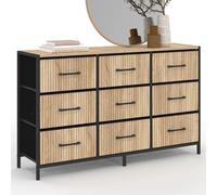 IDMarket - Commode 9 tiroirs en Tissu Utah 115 CM Effet Lattes Meuble de Rangement Design Industriel