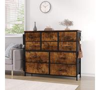 Commode à 10 tiroirs, buffet avec cadre en métal et poignées, armoires de chambre à coucher en bois moderne pour salon, entrée H : 100 cm, l : 99 cm, P : 30 cm - A