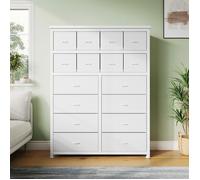 Commode à 16 tiroirs EN TISSU,GARVEE ,101 × 30 × 130cm-ARMOIR de rangement pour CHAMBRE ,salon,couloir,blanc