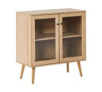 Commode à 2 Portes avec Vitrine en Panneau de Particules Pieds Façade en Verre