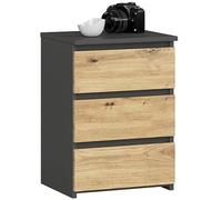 Commode à 3 tiroirs - Pour chambre à coucher, couloir, salon - Avec tiroirs - 40 cm de large et 57 cm de haut - En bois de chêne artiste graphite - Buffet multi-usages - Armoire étroite