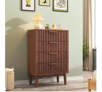 Commode à 4 Tiroirs, Commode Scandinave avec Poignée en Bois et Pieds de Support, Chiffonnier Meuble de Rangement, Couleur Noyer