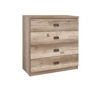 Commode à 4 tiroirs coulissantes coloris Chêne/Gris motif écriture - Longueur 80 x Profondeur 40 x Hauteur 87,5 cm