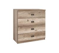 PEGANE Commode à 4 tiroirs coulissantes Coloris Chêne/Gris Motif écriture - Longueur 80 x Profondeur 40 x Hauteur 87,5 cm