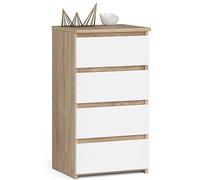 Commode à 4 tiroirs, pour chambre à coucher, couloir, salon, organiseur - Commode avec tiroirs - 40 cm de large et 74 cm de haut - Chêne sonoma blanc - Buffet multi-usages - Armoire étroite