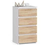 Commode à 4 tiroirs, pour chambre à coucher, couloir, salon, organiseur, commode, avec tiroirs, 40 cm de large, 74 cm de haut, en chêne sonoma blanc, buffet, armoire multi-usages, étroite