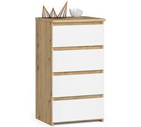Commode à 4 tiroirs, pour chambre à coucher, couloir, salon, organiseur, commode, avec tiroirs, 40 cm de large, 74 cm de haut, chêne artisanal, blanc, buffet, armoire multifonction, étroite
