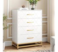 Commode à 4 Tiroirs pour Chambre, Commodes Modernes Larges et Poignées Métalliques Commodes en Bois 61x40x93 cm Blanc