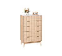 VEVOR Commode à 5 tiroirs cannelés, Meuble de Rangement en Bois avec système Coulissant et Anti-basculement, Style Minimaliste Moderne, Organisateur pour Salon, Couloir, Chambre, entrée, Bois Clair