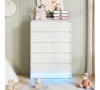 Commode à 5 Tiroirs avec Éclairage LED, Meuble de Rangement en Bois Blanche,Commode rangement Chiffonnier Commode, Armoire à Tiroirs pour Salon,Chambre,Couloir,73x40x110 cm(5 tiroirs-2,Blanc-4)