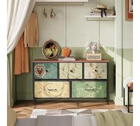 Commode à 5 tiroirs, Commode Rétro à Motif Floral avec 5 Tiroirs Armoire Industrielle, Cadre en métal, Plateau en Bois, Tiroirs en Tissu, pour Salon, Chambre, Entrée, Cuisine, Couloir (Rétro-d, D)