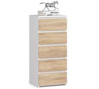 Commode à 5 tiroirs pour chambre à coucher, couloir, salon, organiseur, commode avec tiroirs de 40 cm de large et 92 cm de haut, buffet en chêne sonoma blanc, armoire multifonctionnelle étroite