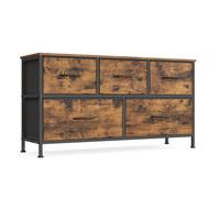 Commode à 5 tiroirs - SONGMICS - Marron rustique et noir - Acier, MDF, tissu non tissé