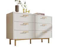 Commode à 6 tiroirs avec son design symétrique et nervuré, Buffet haut pour la chambre et tous les salons,120 x 40 x 75 cm,Blanc