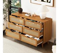 Commode à 6 Tiroirs, Buffet en Bois avec Poignées Métalliques, Design Élégant, pour Chambre, Salon, Bureau, Haute Capacité de Rangement, Couleur Noyer, Dimensions 120x76.5x40 cm