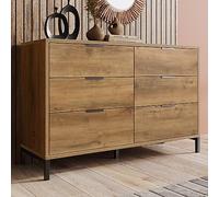 Commode à 6 tiroirs en chêne foncé avec pieds réglables en métal - Buffet élégant pour chambre à coucher et salon - 120 x 40 x 83 cm
