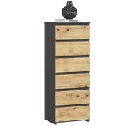 Commode à 6 tiroirs, pour chambre à coucher, couloir, salon, organiseur - Commode avec tiroirs - 40 cm de large et 109 cm de haut - Bois de chêne artistique graphite - Buffet multi-usages - Armoire