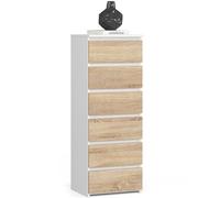 Commode à 6 tiroirs, pour chambre à coucher, couloir, salon, organiseur - Commode avec tiroirs - 40 cm de large et 109 cm de haut - Blanc sonoma - Buffet multifonction - Armoire étroite