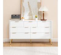 Commode à 7 Tiroirs en MDF, Chambre et Salon, Blanc, 145x40x80 cm