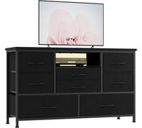 Commode à 8 Tiroirs, Meuble TV Avec Lumière LED, Station de Charge, Commode Pour Chambre, Salon, Couloir - Noir