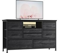 Commode à 8 Tiroirs, Meuble TV Avec Lumière LED, Station de Charge, Commode Pour Chambre, Salon, Couloir - Gris clair