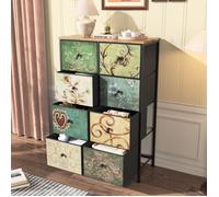 Commode à 8 tiroirs pour chambre, armoire industrielle, cadre en métal, plateau en bois, tiroirs en tissu,100x30x67.5cm