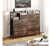 Commode à 9 tiroirs, avec prises et ports USB, armoire de rangement industrielle, avec poignées et structure en métal, pour salon, cuisine, bureau, couloir, chambre à coucher, 99 x 30 x 86 cm, C
