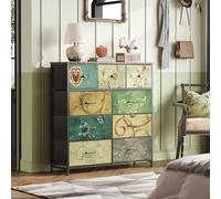 Commode à 9 tiroirs, Commode Rétro à Motif Floral avec 9 Tiroirs Armoire Industrielle, Cadre en métal, Plateau en Bois, Tiroirs en Tissu, pour Salon, Chambre, Entrée, Cuisine, Couloir (Rétro-a, A)