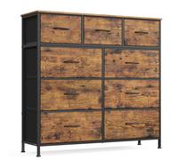 Commode à 9 tiroirs - SONGMICS - Marron rustique et noir - Acier, MDF, tissu non tissé