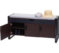 Commode à chaussures avec siège HWC-A27, commode banc avec coussins, 53x110x30cm structure 3D métal ~ brun foncé